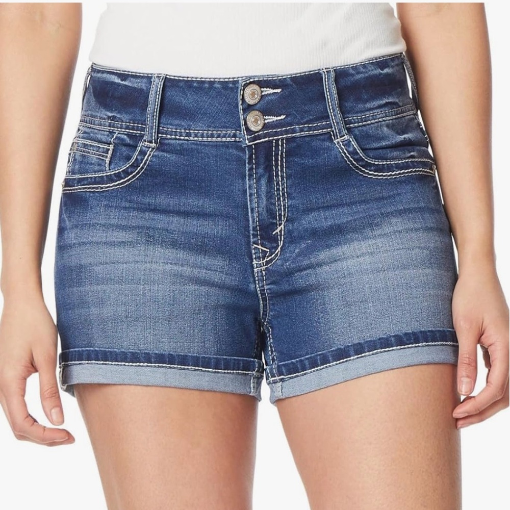 Wallflower Blue Jean Shorts with Rolled Hems and Stretch Fabric